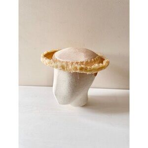 Vintage Pale Peach Pink Sinamay Curly Straw Trim Bumper Capulet Hat